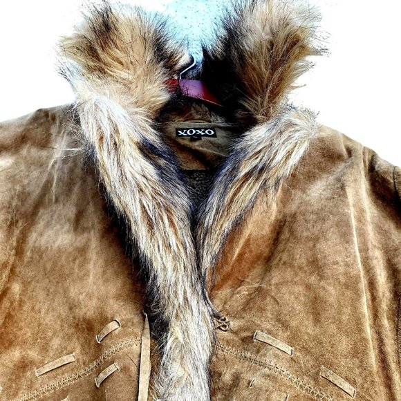 Vintage Y2K 90s Suede Coat L XL Penny Lane XOXO Faux Fur Collar - Picture 7 of 12